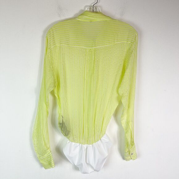Unravel Project NWOT Silk Blend Sheer Striped Collared Bodysuit Yellow Size 38 - Picture 4 of 8
